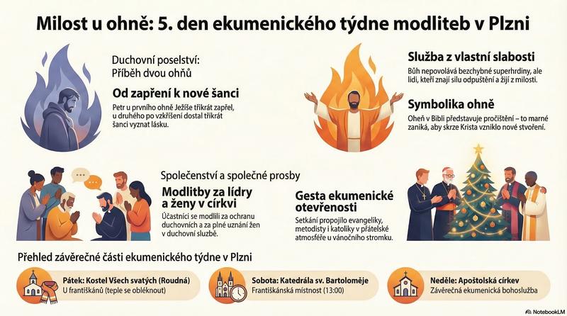 Korandův sbor v Plzni — 5 den ekumenického týdne modliteb infographic, 8. ledna 2026