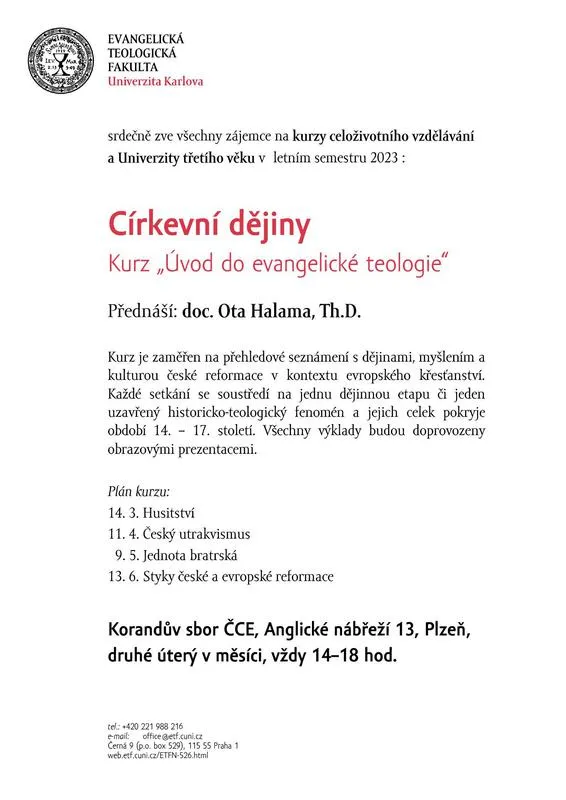 Pozvánka na kurz Církevní dějiny - kurz Úvod do evangelické teologie