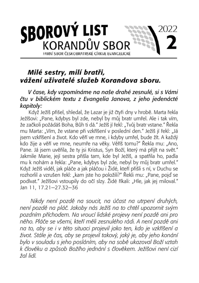 Náhled první strany — sborový list 2022-2