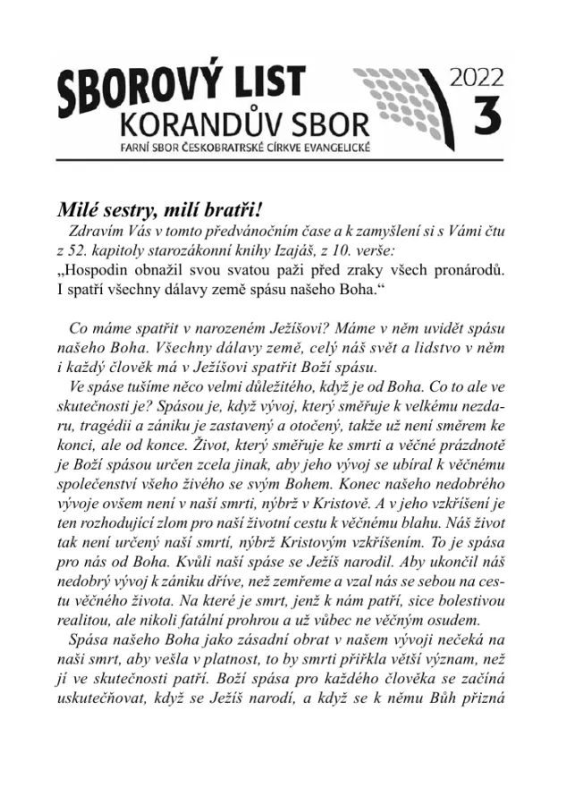 Náhled první strany — sborový list 2022-3