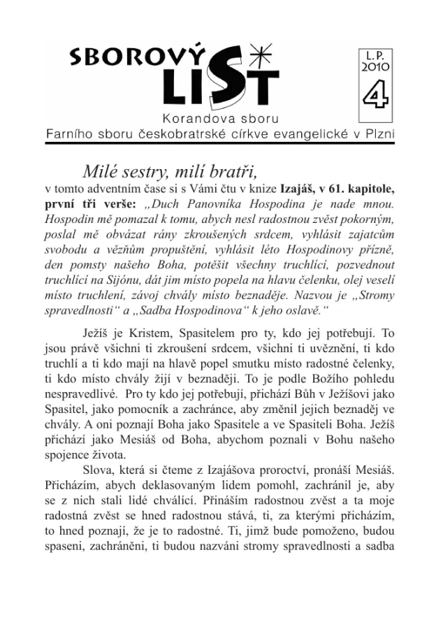 Náhled první strany — Sborový list 2010 — vánoční