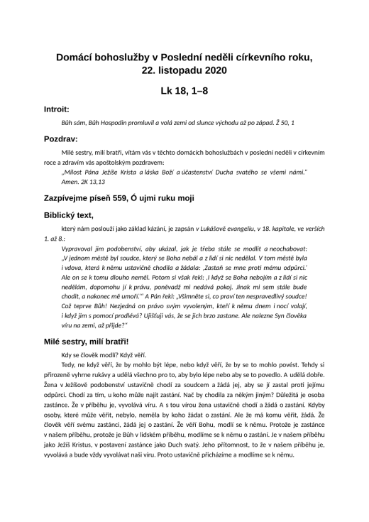 Náhled první strany — 2020-11-22 Domácí bohoslužby v&nbsp;Poslední neděli v&nbsp;církevním roce