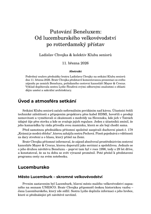 Náhled první strany — 2026-03-11 Klub seniorů – Ladislav Chvojka – Benelux
