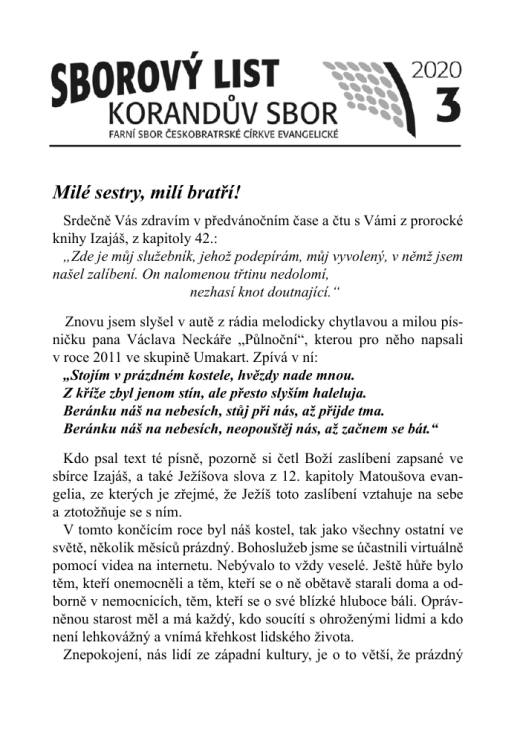 Náhled první strany — sborový list 2020-3