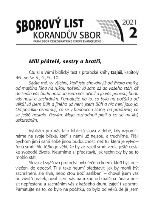 Náhled první strany — sborový list 2021-2