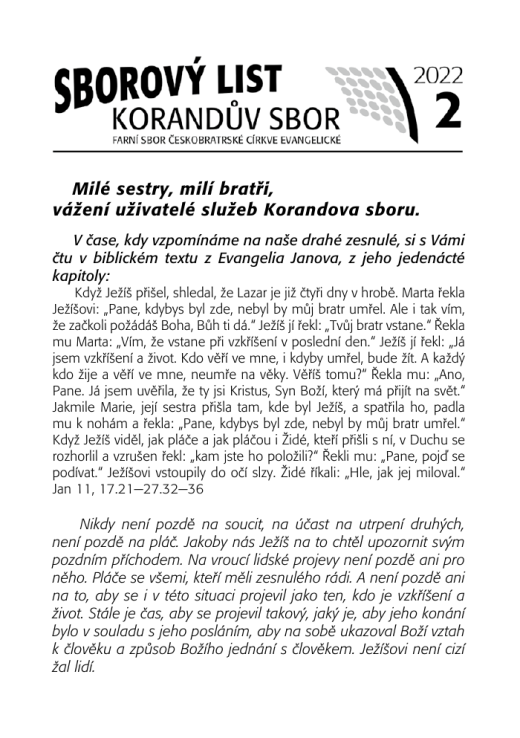Náhled první strany — sborový list 2022-2